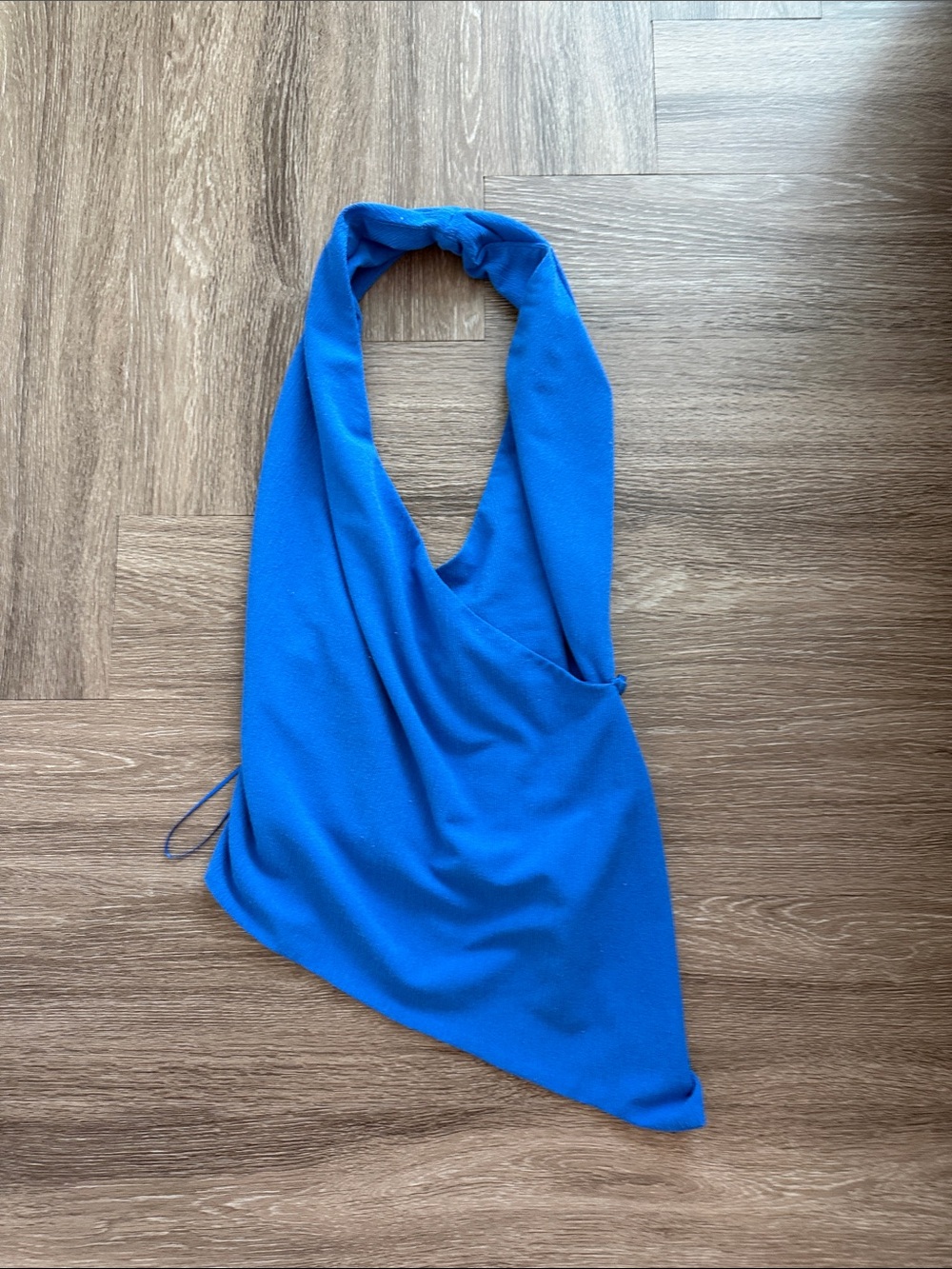 Bright Blue Backless Halter Neck Asymmetric Top
